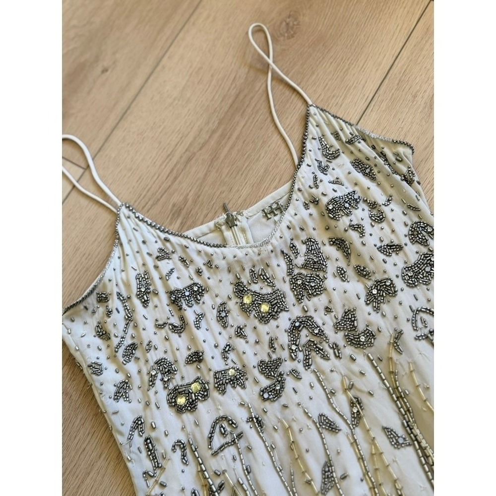 Haute Hippie Beaded Fringe Mini Dress Cream Silver Gold Flapper‎ Style Size 0 - Picture 8 of 12